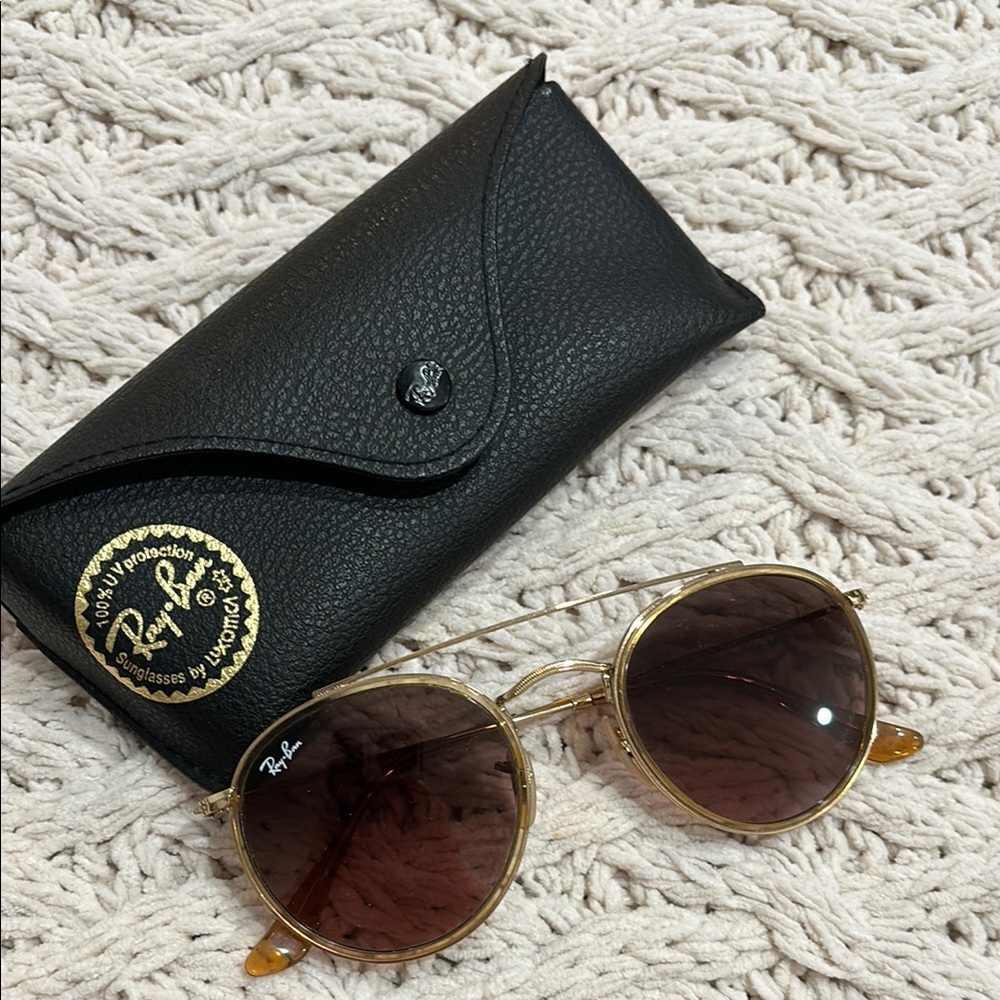 Ray-Ban Gold Frame Sunglasses with Brown Lenses